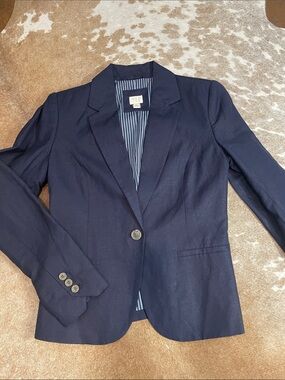 Navy linen Single-Button Women’s Blazer